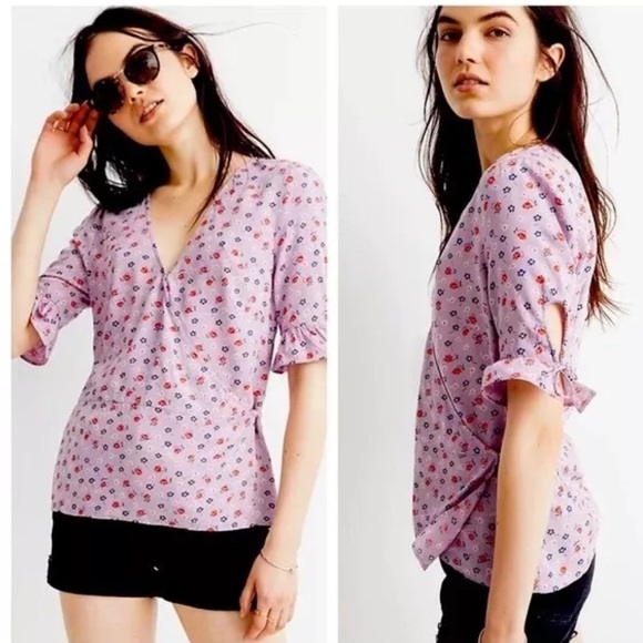 Madewell Tie-Sleeve Wrap Top in Prairie Posies Size 4 - Picture 1 of 8